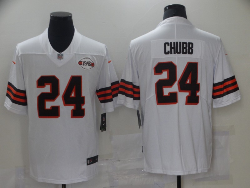 Men's Cleveland Browns Nick Chubb #24 White 1946 Collection Alternate Jersey